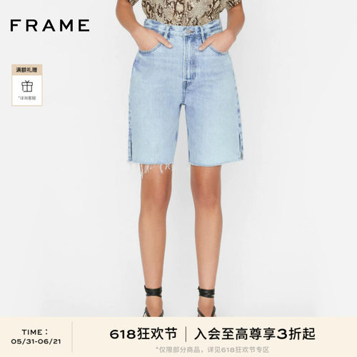 FRAME高腰直筒牛仔短裤女式百慕大短裤春秋款女装