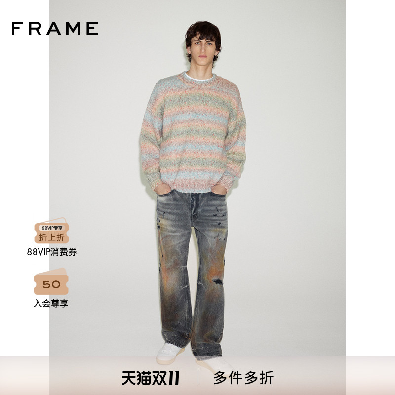 【秋冬新款】FRAME男女同款彩花色纹圆领套头针织毛衣时尚