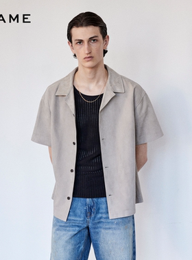 FRAME男士浅灰色翻领衬衫开衫简约复古叠穿