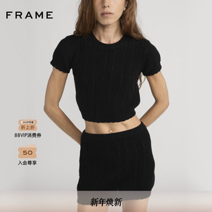 针织T恤 FRAME女士圆领罗纹短款 2025秋冬新款