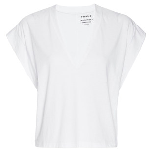 FRAME女士V领夏季美式复古宽松T恤棉短袖上衣纯色 LE HIGH RISE