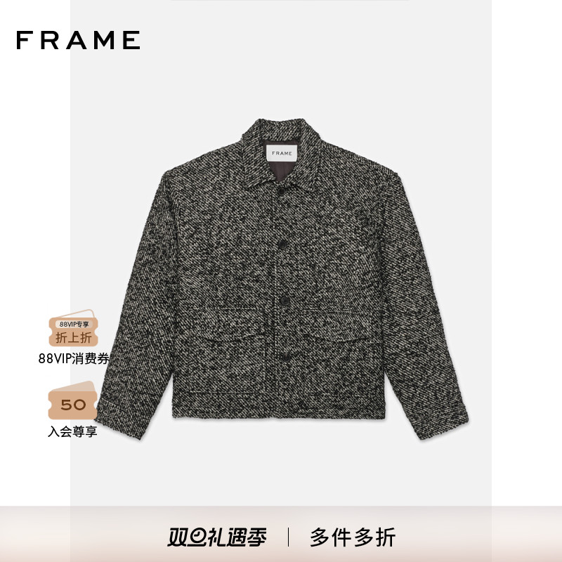 FRAME男士黑色花呢夹克厚外套双口袋
