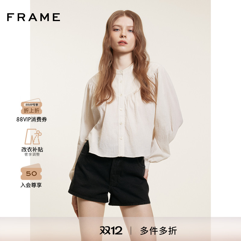【博主同款】FRAME女士中腰A字水洗牛仔短裤 THE HANG 新品
