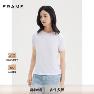 复古 短款 FRAME女士撞色拼色圆领短袖 T恤修身