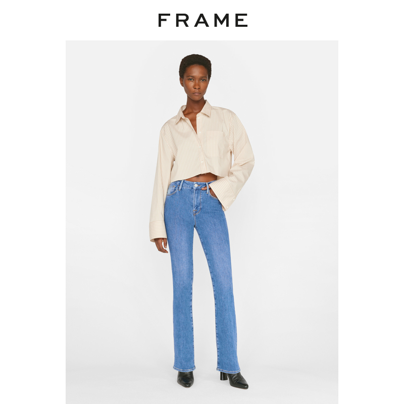 FRAME中腰微喇牛仔裤女式高弹女装