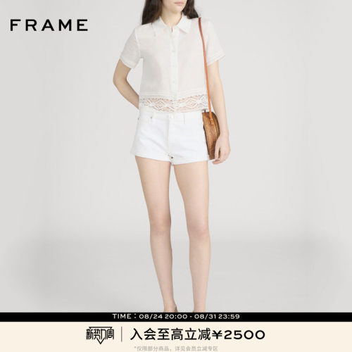 【春夏新品】FRAME女士休闲宽松翻领短袖蕾丝拼接气质衬衫