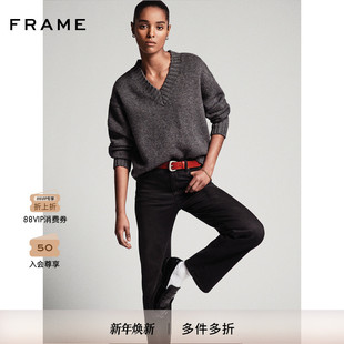 FRAME女士灰色V领宽松休闲毛衣oversize日常通勤