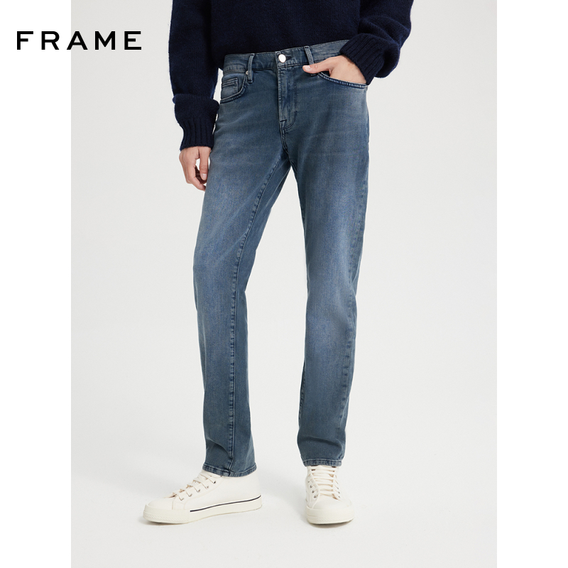 FRAME男士中腰高弹蓝色修身牛仔裤L'HOMME SLIM