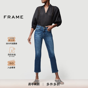 牛仔裤 FRAME女士蓝色高腰高弹直筒修身 款 复古STRAIGHT 经典