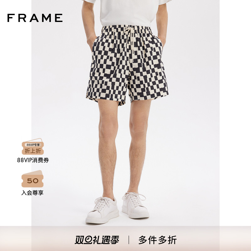 FRAME男士棋盘格纹抽绳短裤休闲宽松潮流
