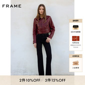 FRAME女士深红色短款 羊皮革夹克皮衣纽扣外套