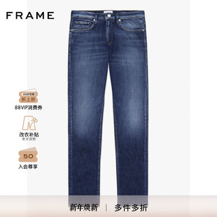 HOMME 美式 SLIM 深蓝色直筒水洗牛仔裤 FRAME男士