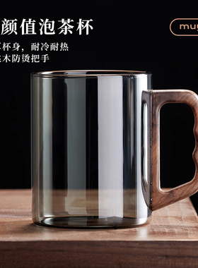水杯玻璃杯带把手泡茶杯子绿茶杯专用男士办公室家用杯日式耐高温