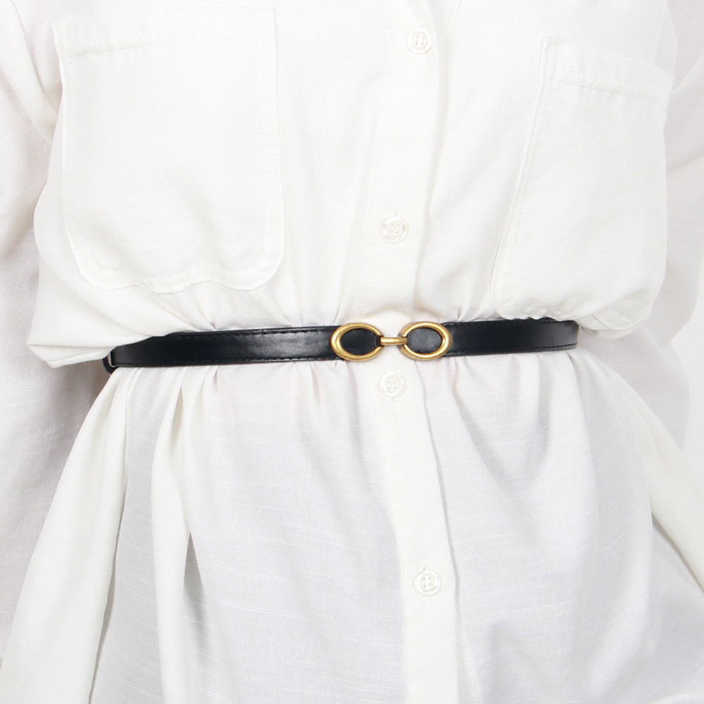 对扣细腰带女配连衣裙小皮带