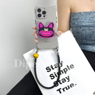 X200新款 耳钉猫支架斜挎手机壳挂绳适用苹果16Promax华为mate60 14vivo Pura80手提小米15 nova13四角开孔