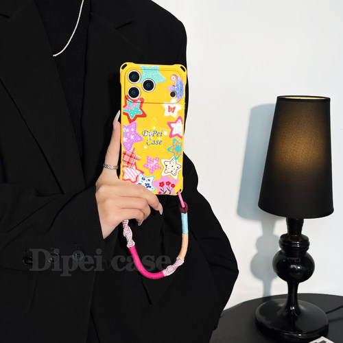 各式彩星~mate60挂绳手机壳四角带孔17Promax适用苹果iPhone16plus华为pura80pro/70斜挎新款手提小米15/14女