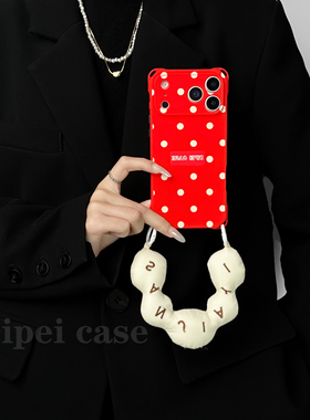 红色波点~mate60挂绳手机壳17promax四角开孔适用苹果iPhone16plus防摔小米15/14华为pura70pro/80斜挎女新款