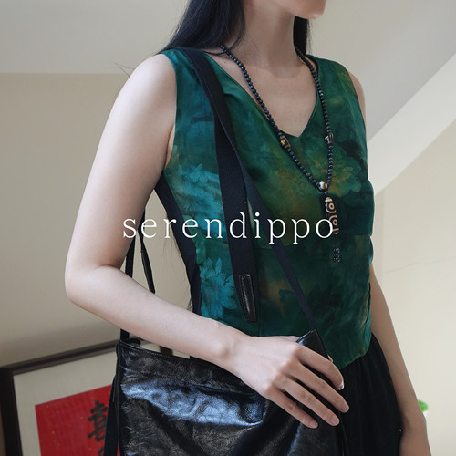 SEENDIPPO灵感之野香云纱100%桑蚕丝拼接弹力面料美背内搭