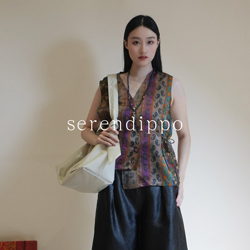 SERENDIPPO灵感之野「先锋主义」不对称设计100%桑蚕丝马甲背心