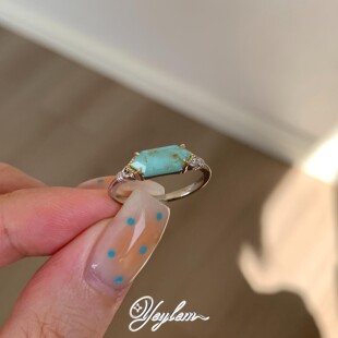 yeylem|翡色溯川·天然金发晶&合成绿松复古925银戒指