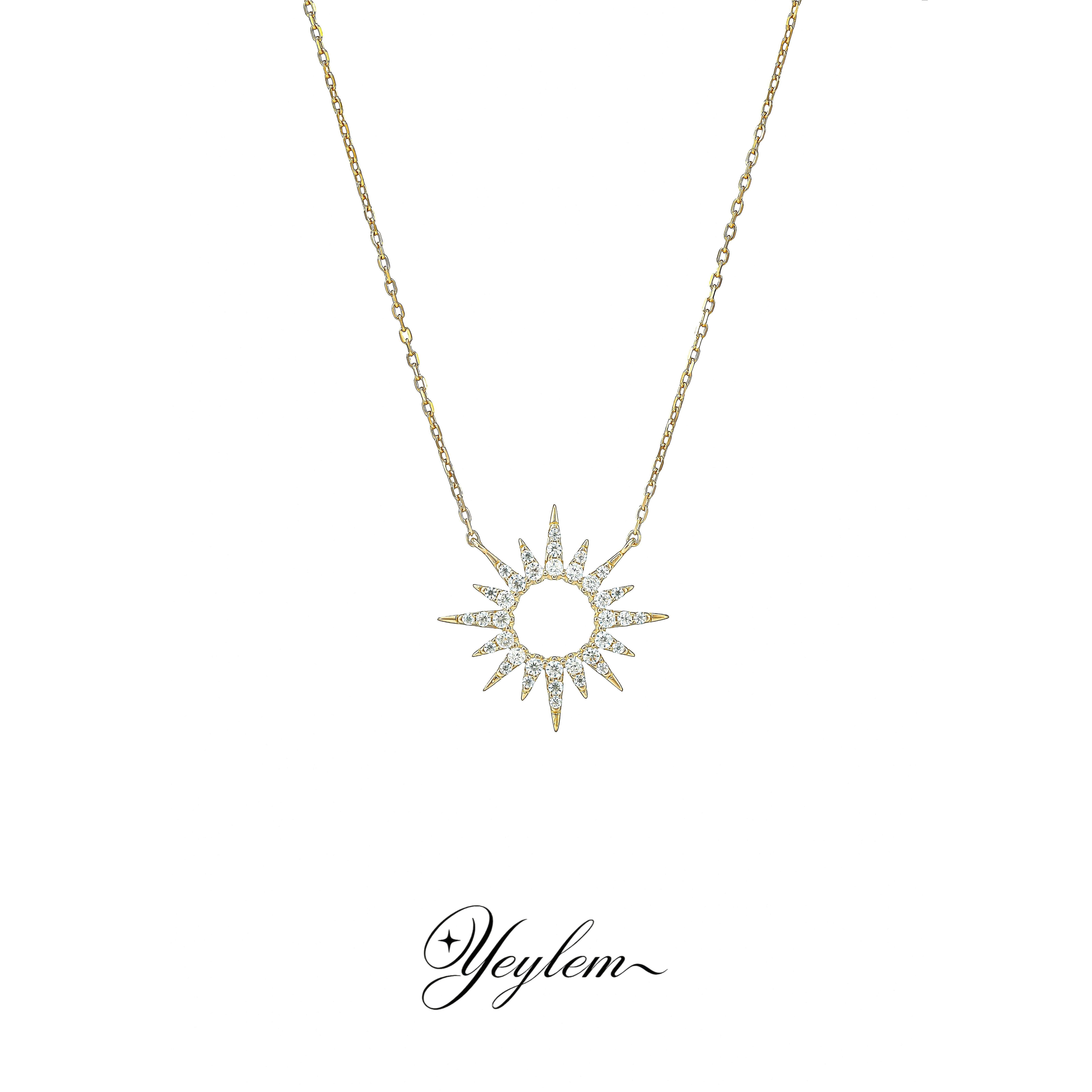 yeylem|太阳花&middot;日系莫桑钻蕾丝925银镀金项链