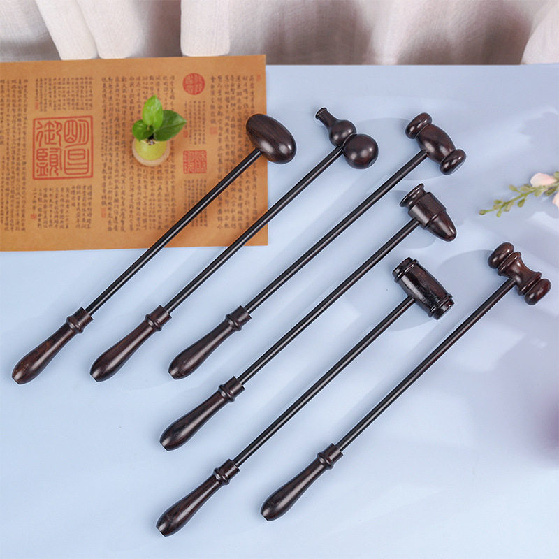 乌木健身锤 紫光檀鸡翅木拍卖锤葫芦锤 乌木按摩棒敲打经络锤