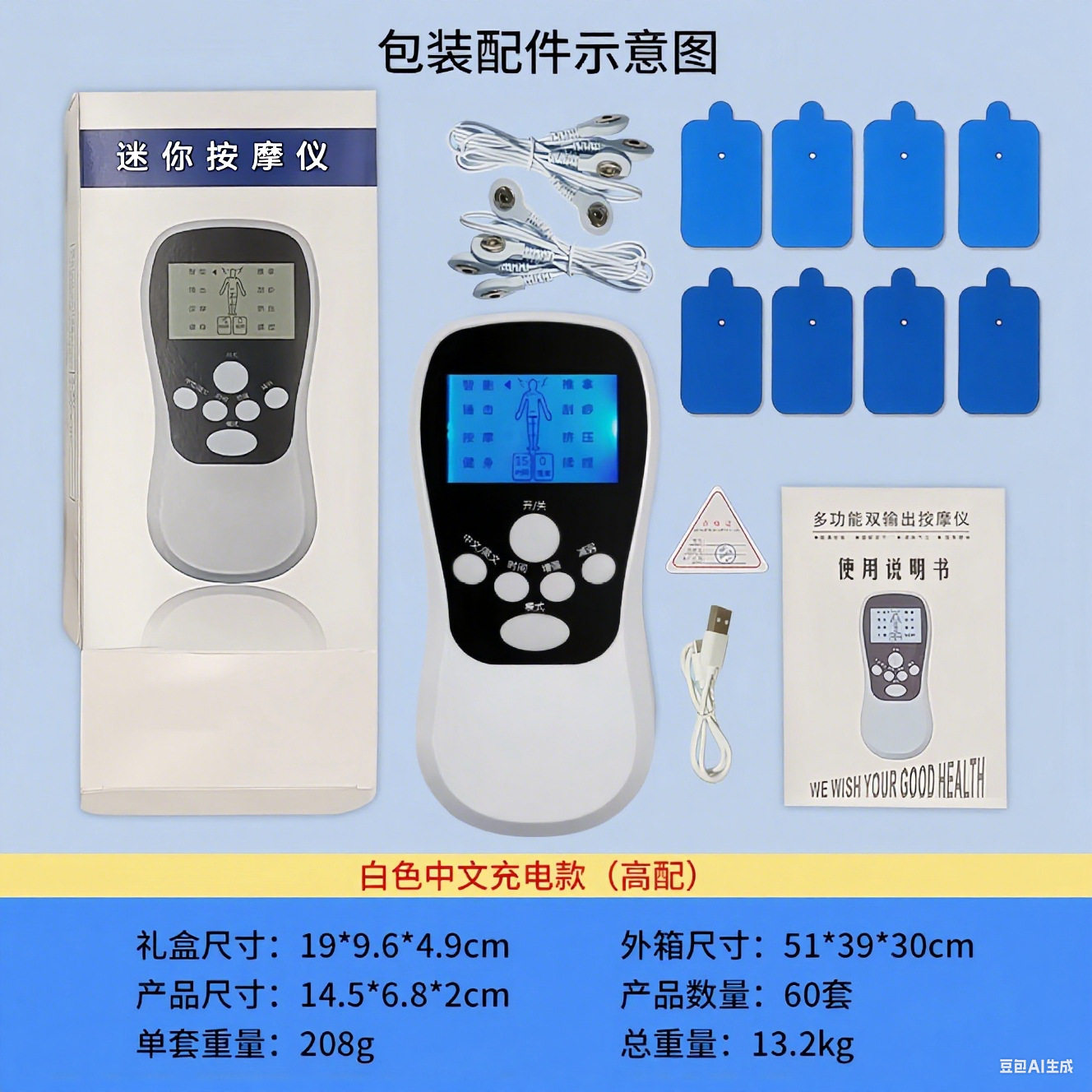 按摩器疏通经络脉冲家用肌肉电刺激仪电动迷你电疗仪微电流理疗仪