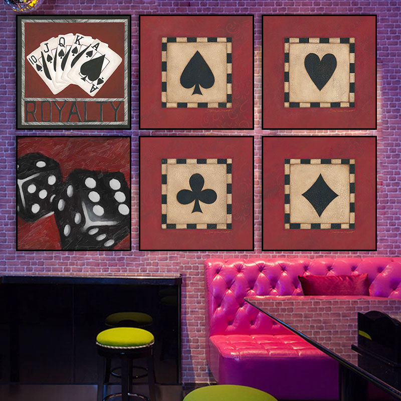 棋牌室墙面复古挂画酒吧桌球厅休闲娱乐会所装饰画麻将馆扑克壁画