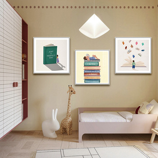 爱读书的孩子儿童房装饰画书房阅读区看书的大人挂画卧室床头壁画