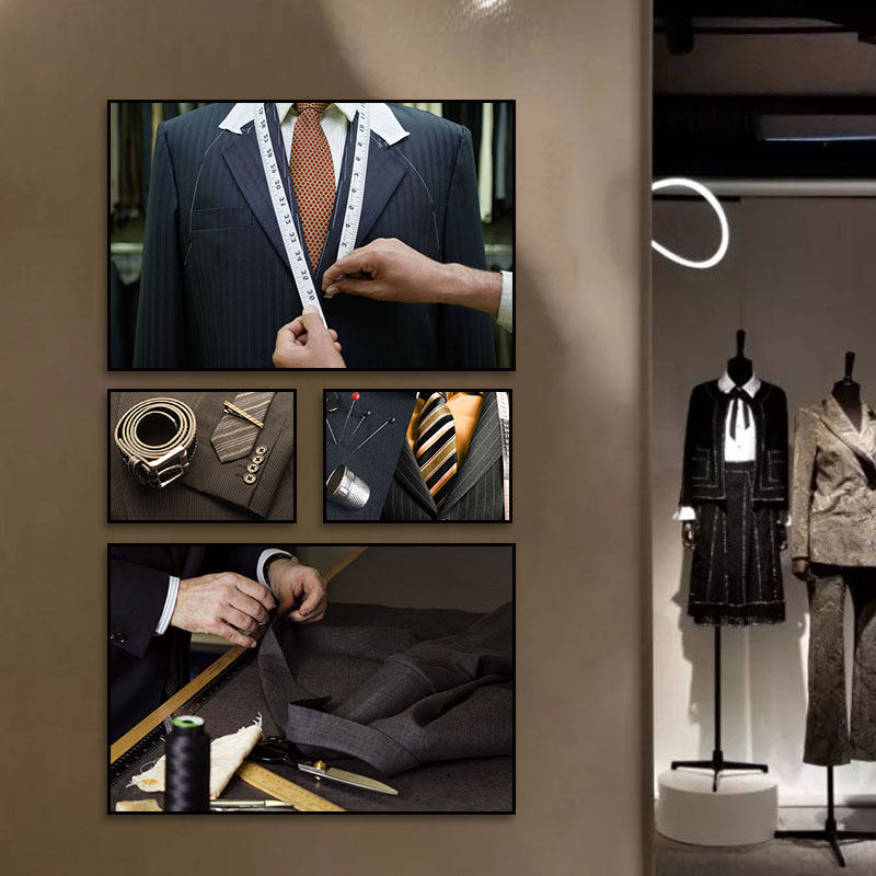 高定西装店装饰画商场男士礼服定制裁缝店挂画服装设计工作室壁画