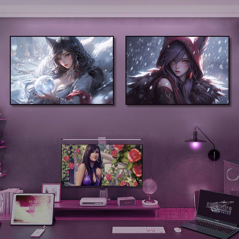 英雄联盟女孩人物装饰画游戏室电竞房墙面动漫美女挂画lol壁画