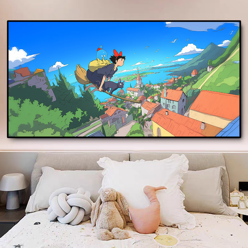 治愈系宫崎骏风格卧室床头挂画二次元卡通儿童房装饰画唯美墙壁画,家居饰品,现代装饰画,淘宝优惠券,粉丝福利购,淘宝优惠卷