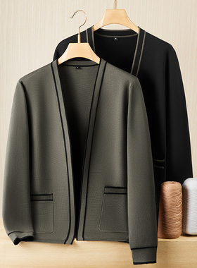 270斤可穿商务大码男装轻奢撞色V领长袖针织开加肥加大码休闲外套