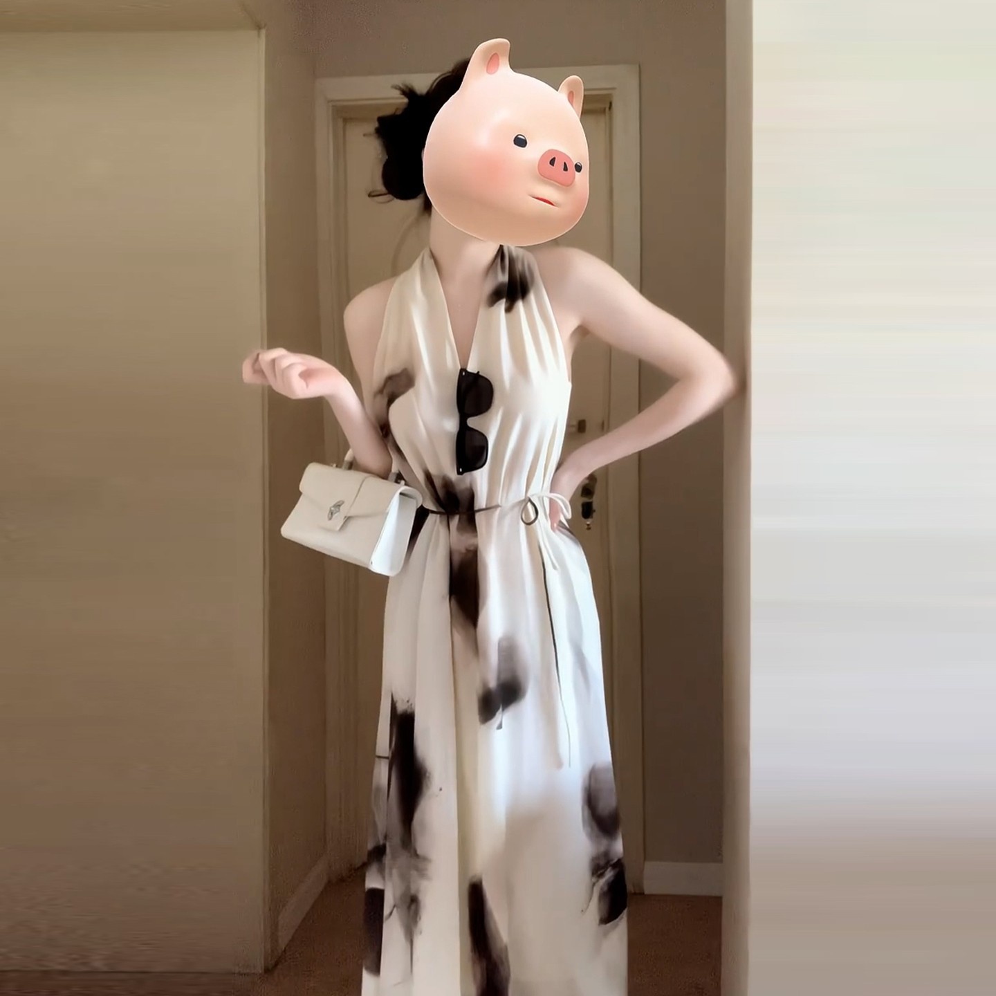 夏安若新中式国风水墨印花无袖v领连衣裙子女夏2025新款感气质