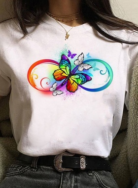 夏安若2021年夏季新款心形蝴蝶印花气质休闲女士T恤白色短袖ins潮