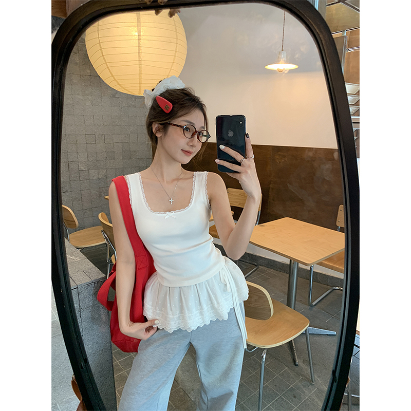 小众设计感蕾丝拼接工字背心2025春夏季纯欲外穿内搭吊带女
