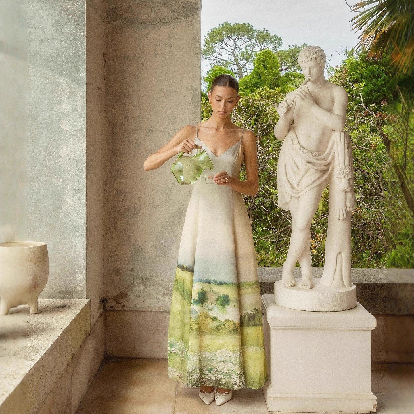 夏安若欧美新款跨境女装亚马逊时尚优雅印花吊带连衣裙礼服长