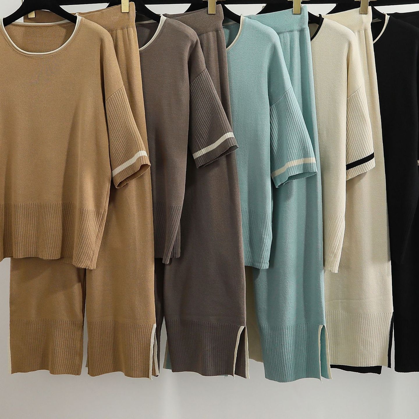 夏安若2024夏季女装减龄洋气休闲宽松时尚套装短袖针织上衣阔腿裤