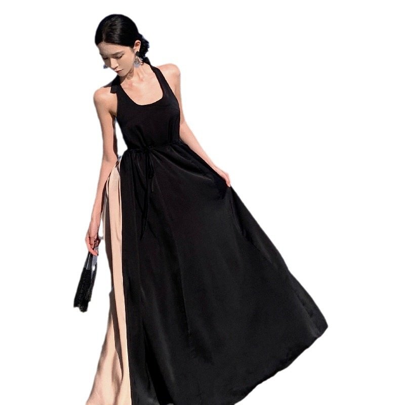 夏安若露背吊带连衣裙女a字收腰仙女海边度假长裙子三亚风沙滩裙