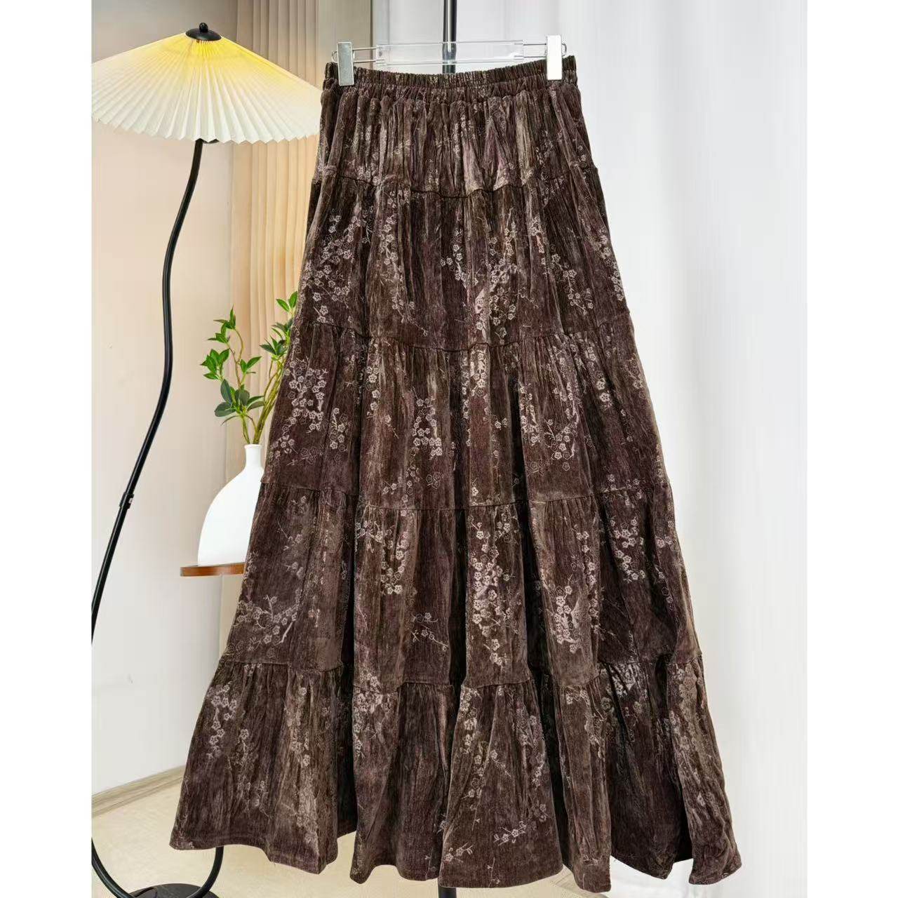 丝绒暗花半身裙2025冬新款大摆复古美拉德色系时尚显瘦遮肉中长裙,女装/女士精品,半身裙,淘宝优惠券,粉丝福利购,淘宝优惠卷