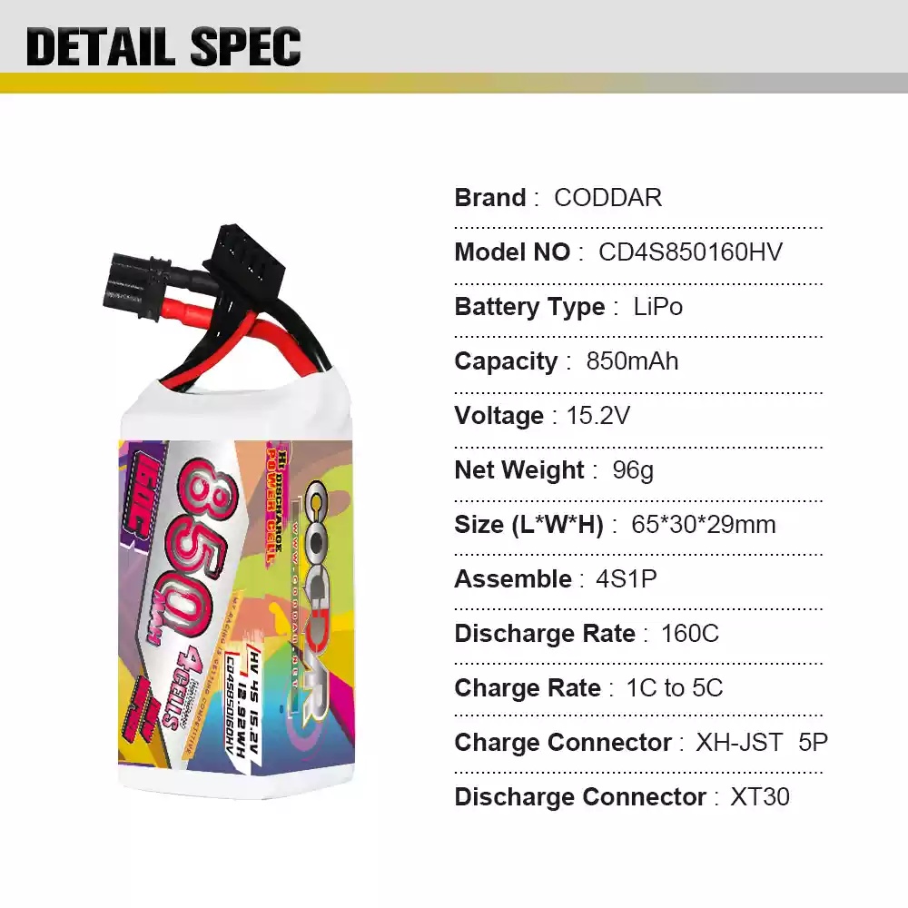 星环2.5寸怪象30 LIHV高压锂电池 鹰氪850MAH 4S 6S 15.2V 160C
