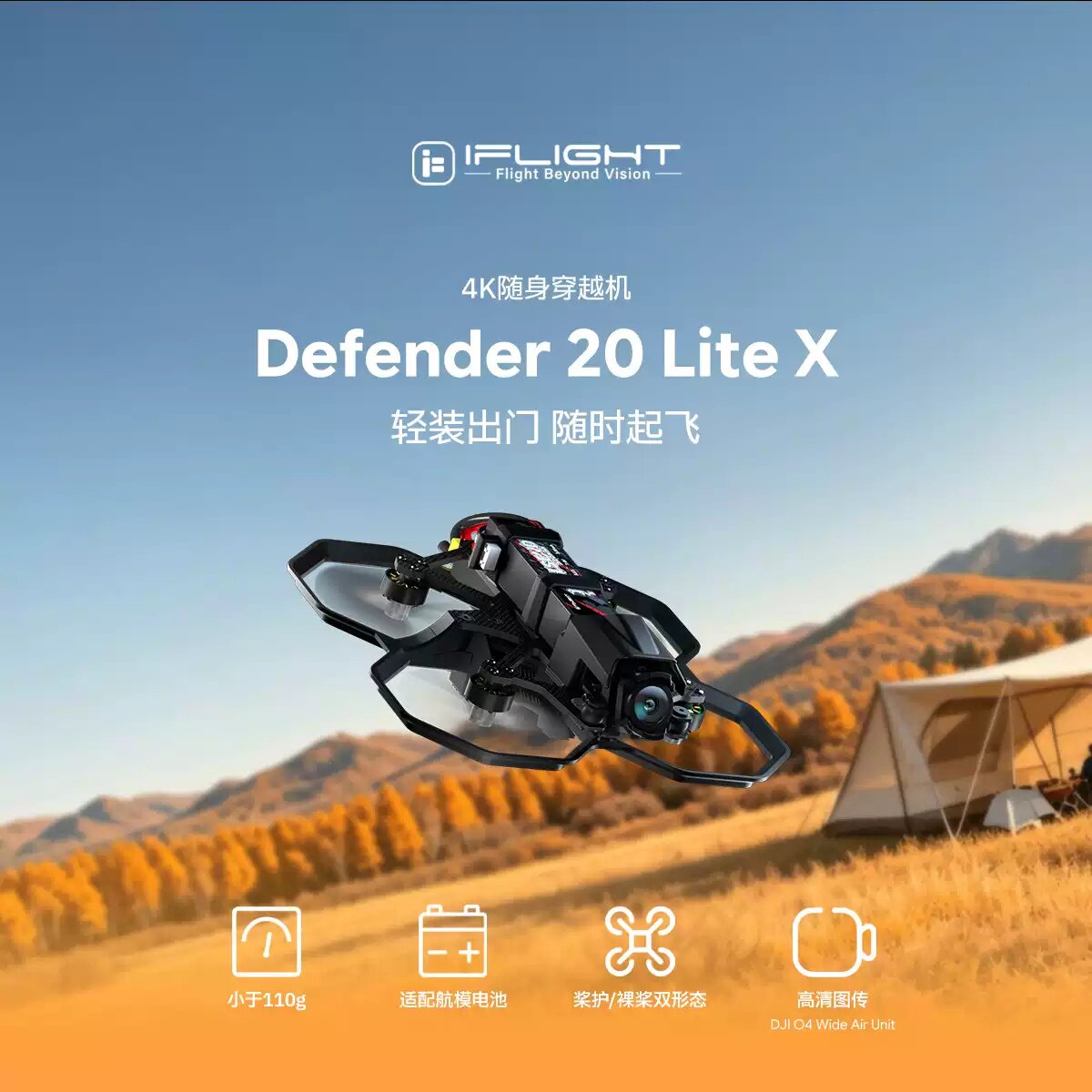 iFlight翼飞 Defender20 Lite X O4 Wide穿越机全套到手飞套装FPV
