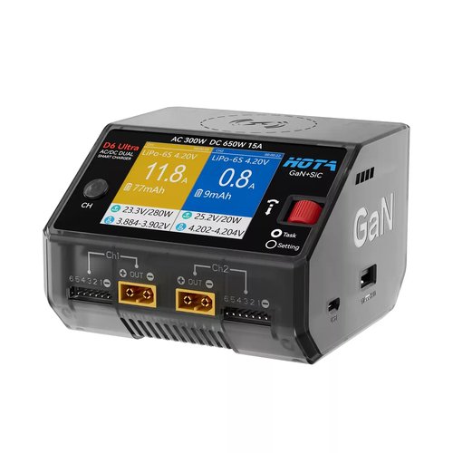 HOTA D6 Ultra 氮化镓15A双通道智能充电器AC/DC AC 300W DC 650W