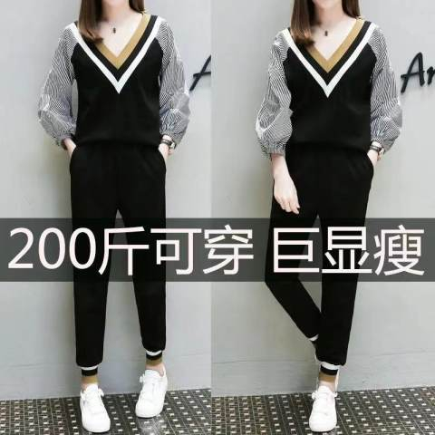 大码女装2025春秋新款显瘦遮肉上衣胖妹妹休闲运动时尚两件套装裤