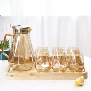 夏天装冷水壶ins可放冰箱用水具套装北欧家用玻璃杯6只耐热防爆12
