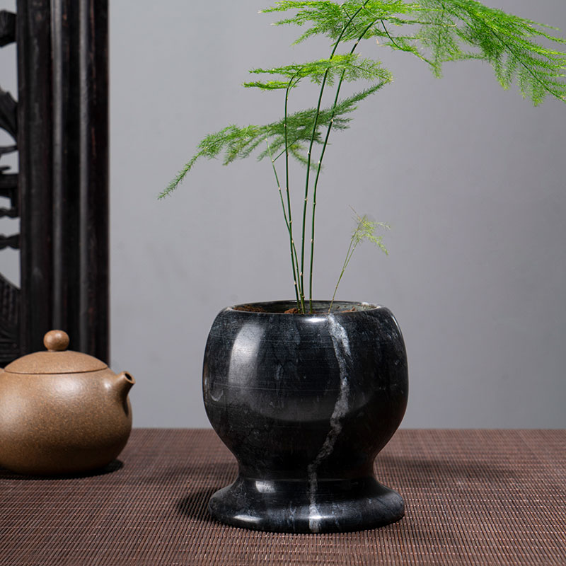 简约现代轻奢石臼花瓶软装饰品样板房间售楼处家居餐桌面花器摆件