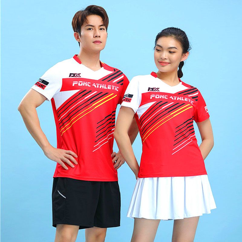 快干速干透气羽毛球服套装V领男女短袖t恤比赛队服印字运动乒乓球