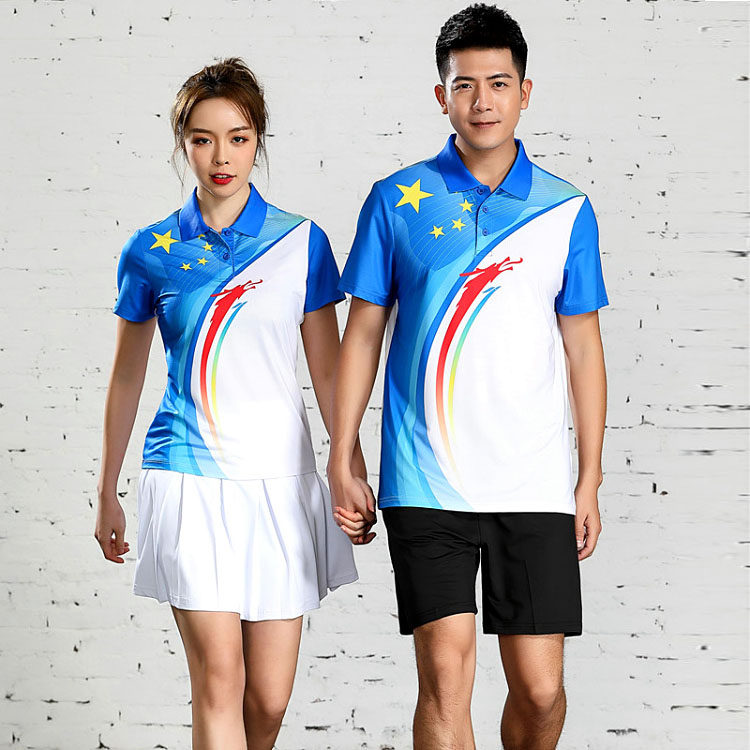 快干速干羽毛球服套装翻领男女夏季短袖t恤比赛队服定制印字乒乓