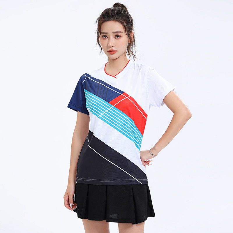 羽毛球服男女修身拼色排球短袖