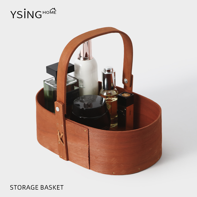 复古木质收纳盒子桌面高级感手提篮高档精致口红化妆品整理置物筐